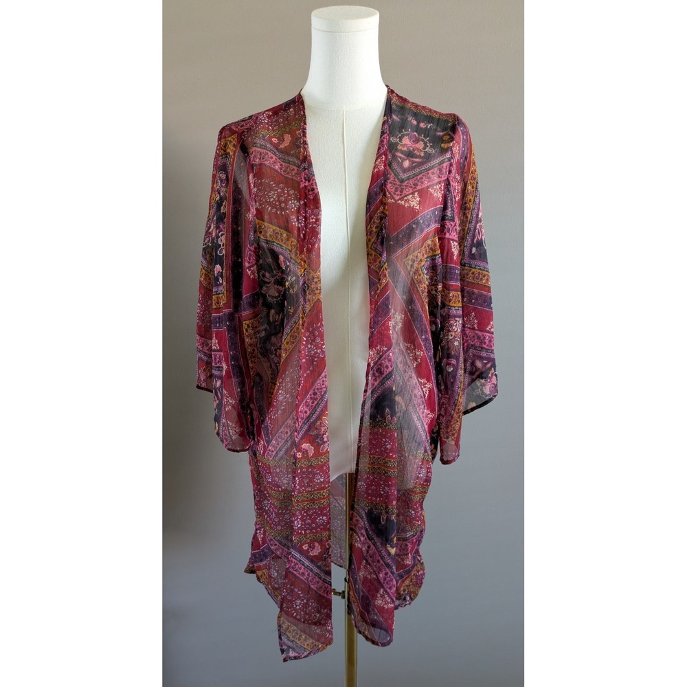 American Eagle Outfitters Floral Boho Open Front Lightweight Sheer Kimono Jacket